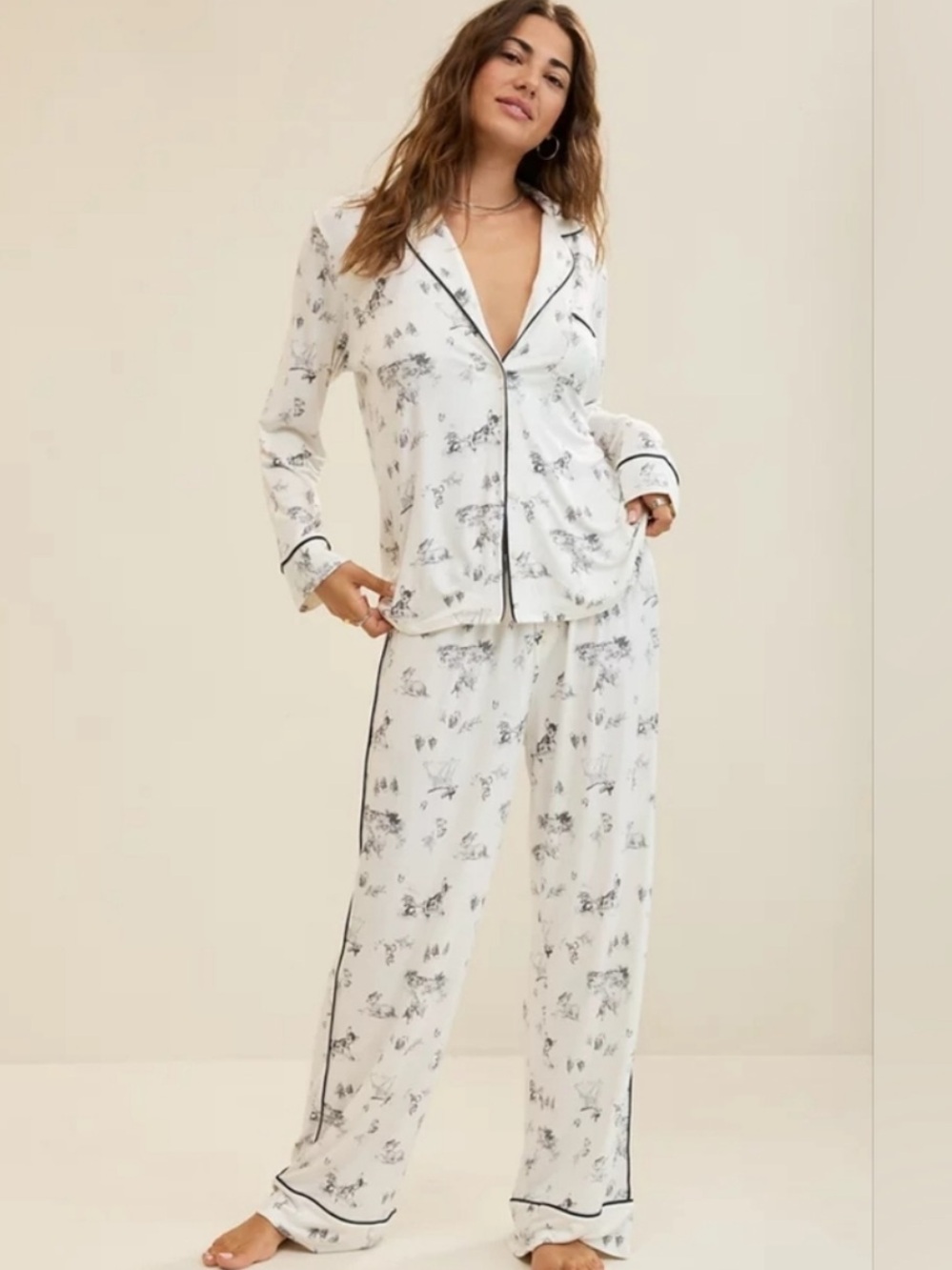 Aerie Bambi Pajamas Set (Long Sleeve Top & Pants) Size Medium